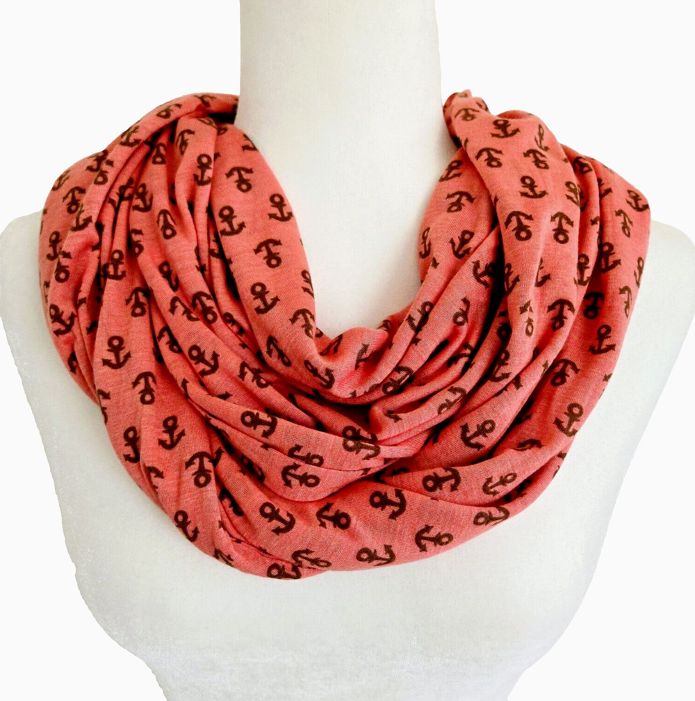 Sperry Scarf Nautical Anchor Print Infinity Wrap Coral Preppy Coastal Resort NEW